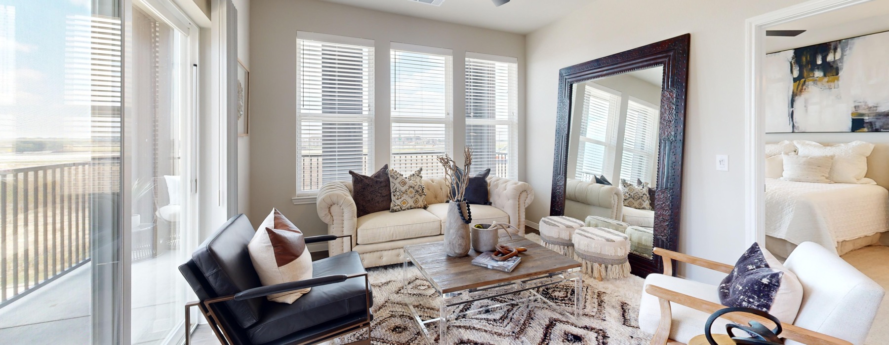 Living Room with Coffee Table, Side Table & Couch